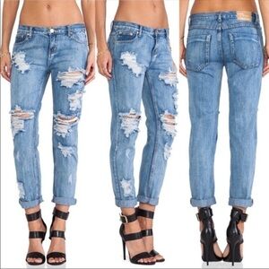 ONE TEASPOON Awesome Baggies Distressed Ripped Tapered Leg Denim Jeans Size 24
